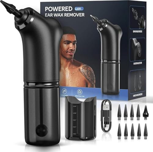 Ear Wax Removal Kit, Electric Water Powered Ear Cleaner, Ear Irrigation Cleaner Tool, Effective Ear Wax Remover Safe Ear Irrigation Flushing System with 4 Pressure Settings, 10 Reusable Tips