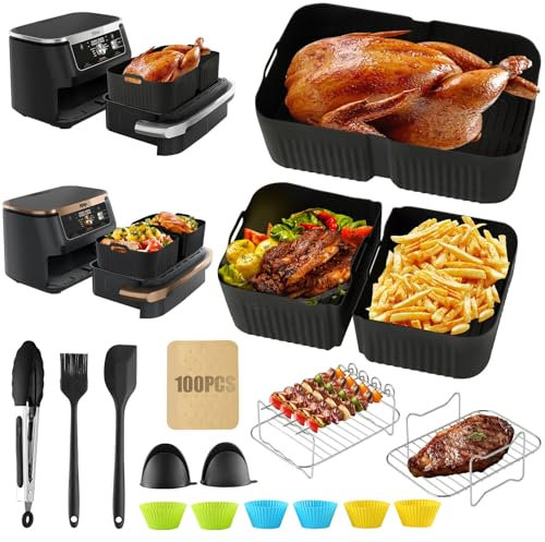 Ensemble d'Accessoires Air Fryer(20PCS), Moules en Silicone de Grande Taille compatibles avec le Ninja Foodi Flex 10,4L AF500EU(1 x 10,4 L + 2 x 5,2 L),Moule Silicone Air Fryer,Grille de Barbecue