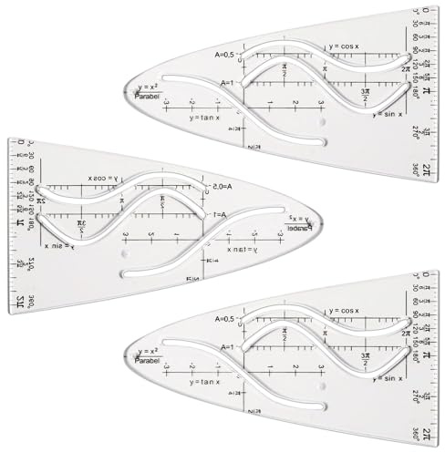 3 Stück Parabelschablone Mathe,Geometrie Kurvenschablone,Parabel Zeichenschablone,Normalparabel Schablone,Schablone Einheitsparabel,Parabel Lineal,Cosinus Tangens für Studenten Büro Designer Malerei