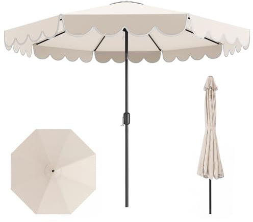 KOMFOTTEU Ombrellone da Giardino 3 x 3 m, Ombrellone Parasole con Manovella e Balze, Inclinabile a 35°, con 8 Osse per Esterno da Balcone, Spiaggia, Terrazzo (Beige)