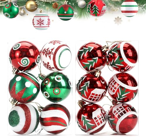 BSITSSS 12 Piezas Bolas Arbol de Navidad, 6cm Bolas de Navidad Rojas Verde, Adornos Navideños Colgantes para Arbol Christmas Guirnalda Decorations Año Nuevo Fiesta