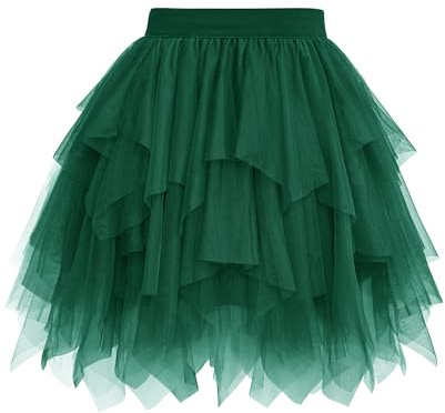 Wikoan Faldas para Mujer Falda Corta de Mujer Falda Asimétrica de Tul Falda de Tul Multicapa con Forro Suave,Verde Oscuro,L-XL