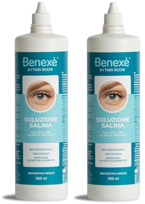 Benexè Soluzione Salina - per tutti i tipi di Lenti a Contatto - batteriostatica - risciacqua - ripristina la biotollerabilità - Dispositivo medico - 2 x 550 ml