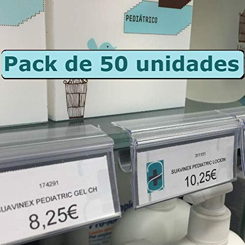 Lot de 50 porte-prix pour étagère en verre. Étiquettes pour prix de 30 x 65 mm. Étiquettes transparentes, porte-prix, porte-étiquettes, porte-étiquettes