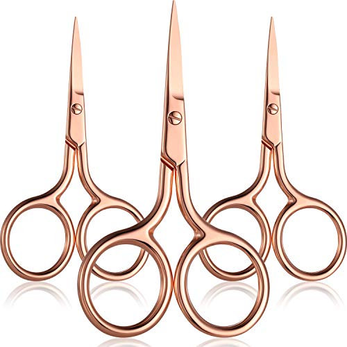 Mudder 3 Pack Small Eyebrow Nose Scissor Stainless Steel Scissor, Rose Gold