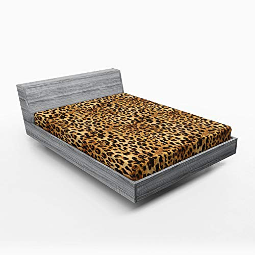 ABAKUHAUS Braun Ecru Spannbetttuch, Leopard-Druck, Soft Dekorativer Stoff Bettwäsche Rund-um Elastischer Gummizug, 160 x 200 cm, Braun Ecru