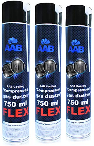 3 x AABCOOLING Compressed Gas Duster FLEX 750 ml - Dammdammburk för Dator, Tangentbord, Tangentbordstvätt, Tryckluftsburk, Luftfläkt, PC-spray med Flexibelt Rör, Tryckluftspruta