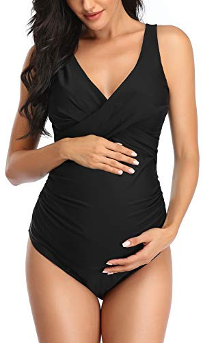 SUMMERSUNSHINE Enterizo de maternidad para baño, con cruce delantera, traje de baño para embarazadas, bikini de embarazo, Negro , XXL