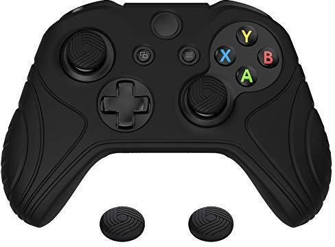 PlayVital Samurai Edition Black Anti-Slip Controller Grip Silicone Skin for Xbox One X/S, Ergonomic Soft Rubber Protective Case Cover with Black Thumb Stick Caps