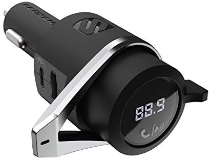 Scosche BTFMPD3SR-SP1 Universal Bluetooth Hands-Free Car Kit with Digital FM Transmitter and 20-Watt USB-C PD + 12W Type-A Charging Ports