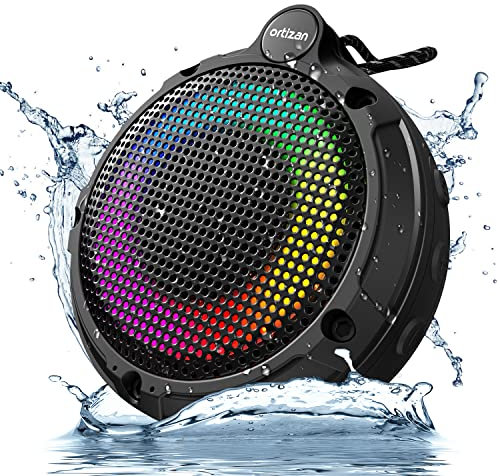 Ortizan Bluetooth Lautsprecher IPX7 Wasserschutz mit LED-Leuchten, Tragbarer Musikbox klein Bluetooth Außen Lautsprecher mit 8W und 24H Akku, Unterstützung für TF-Karte, FM & Radio