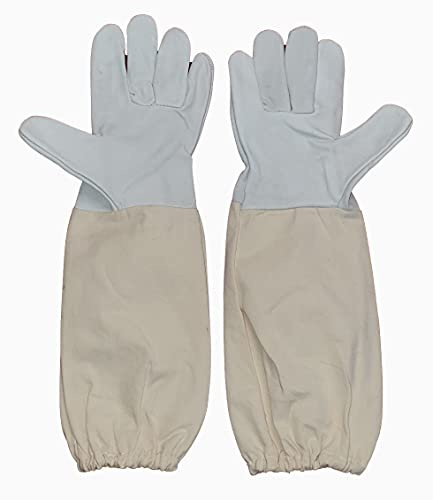 Guantes Apicultor piel de flor Vacuno con Manguitos de Algodón. Guantes Jardinería Mangas Largas. (9 (M))