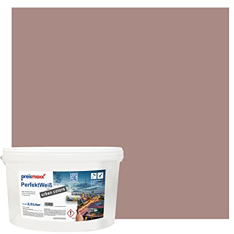 Preismaxx Perfektweiß Wandfarbe braun matt 2,5L - Innenwandfarbe für kreative Wandgestaltung, Innenfarbe schokobraun, hohe Deckkraft Klasse 2, Trendfarbe für Wohnzimmer, bunte Akzentfarbe