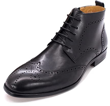 Jofeat Men's Boots Leather Lace Up Side Zipper Cowhide Casual Men's Leather Boots Brogue Shoes