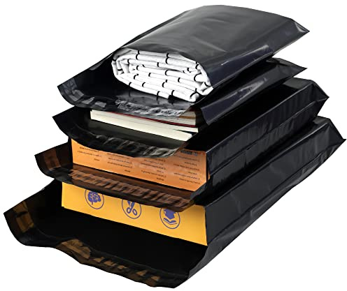 HVDHYY Versandbeutel Plastik Versandtaschen Schwarz 100Stück Plastikversandbeutel Warensendung Wasserdichte/Selbstklebend/Blickdicht/Reißfest 150 * 270mm 200 * 300mm 250 * 350mm 300 * 420mm Gemischte