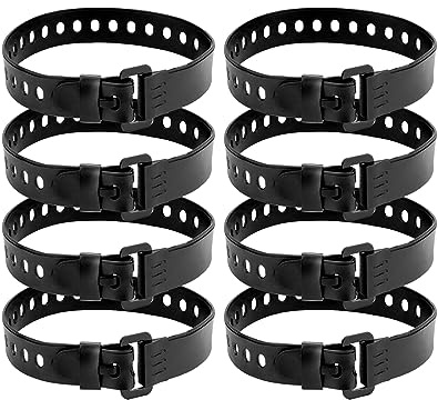 QWORK Paquete de 8 Correa de Amarre de Goma con Hebilla de Hierro - 45 x 2,5 cm - para asegurar y Atar mangueras, Cables, Cuerdas, Equipos Deportivos