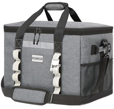 INSMEER Large Cool Bag 48L, Soft Cooler Insulated Bags 65 Cans Foldable/Collapsible/Leakproof with Opener&Padded Shoulder Strap, Portable Thermal Bag for Beach Picnic Shopping Camping Family