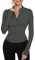 IECCP T-shirt de sport à manches longues respirant pour femme avec demi-fermeture zippée et trous pour les pouces, pour fitness, entraînement, yoga, course à pied, B-gris foncé., S