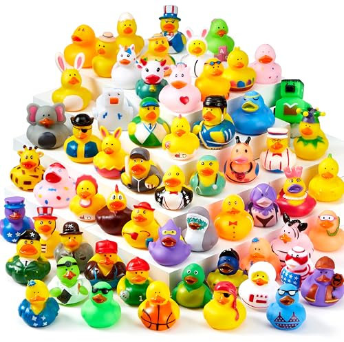 JOYIN 15 Pcs Rubber Ducks, Random Assortment Ducks Bulk with Mesh Carry Bag, Mini Rubber Duckies for Baby Bath Toys, Kids Toddler Summer Pool Toys Birthday Gifts Party Favors