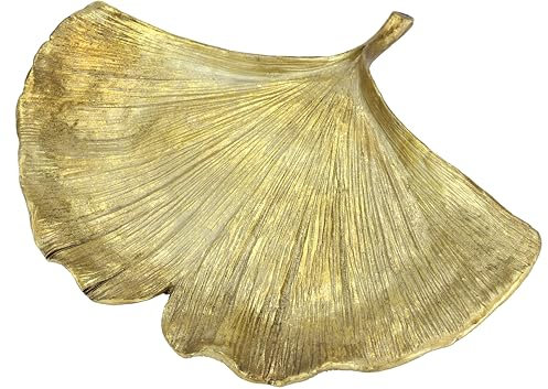 Flair Flower Ginkgo Deko-Schale Ginkgoblatt aus Polyresin Schale Tablett Serviertablett Dekoschale Tischdeko Dekoteller Schmuck-Tablett Deko Deko-Objekt Gold