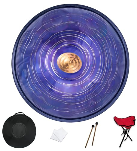 GLADFRESIT Handpan, 22 inches, 10 notes, 440Hz, D minor, with Stand, Bag, Two Beaters, Dust Cloth