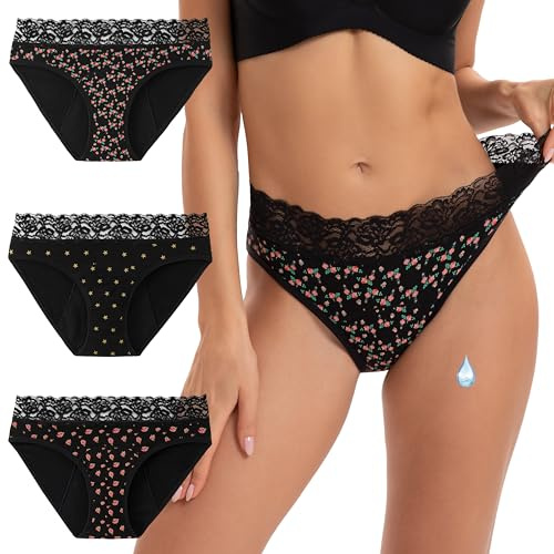 INNERSY Period Underwear Menstrual Pants Hipster Panties, 14,2 Roses/1 Star