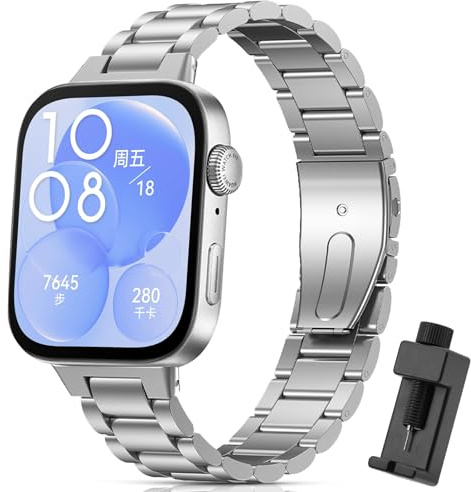 CHULN Metallarmband för Huawei Watch Fit 3, justerbart ersättningsband i rostfritt stål för Huawei Watch Fit 3 dam herr (ingen värd)