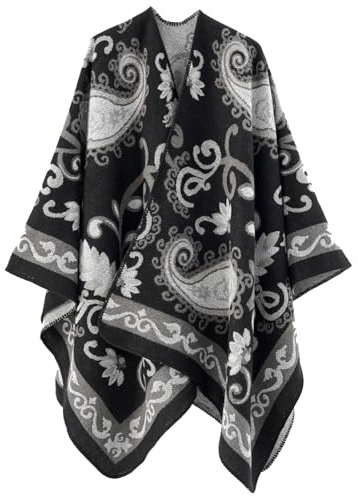 Zetieny Damen Poncho Schal Cashmere Feeling Strick Decke Cape Retro Cardigan Elegant Scarf für Frauen