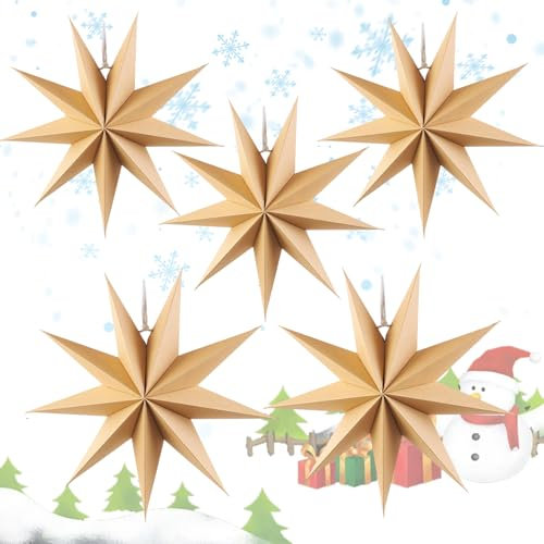 GZGXKJ 5pz Stelle Decorative Natalizie 30cm e 45cm Stelle Carta Natalizia Appendere Stelle Pieghevoli Decorazioni Natalizie per L'Albero di Natale Finestra Decorazione delle Scale