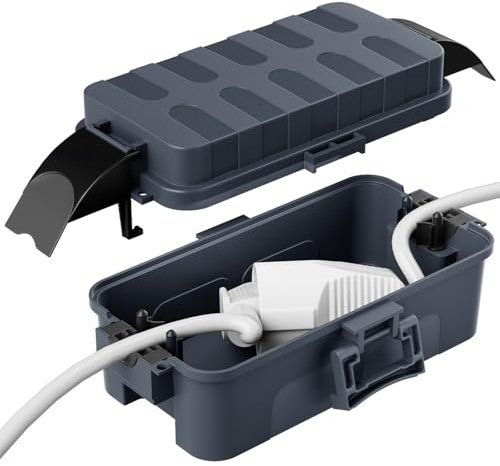 RESTMO IP55 wasserdichte Kabelbox mit abnehmbaren Schildabdeckungen, Wetterfeste Elektrobox für Verlängerungskabel, Gartensteckdosen, Zeitschaltuhr außenbereich (20.5cm x 9.6 cm x 8 cm) - Grau