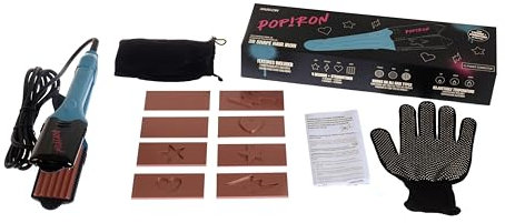 PopIron Parlor - 5 in 1 Glätteisen mit Kreppeisen - mit 3D Motiven: Herz, Stern, Blitz - Haarglätter - mit Keramik Platten - Hairstyler - 120°C - 220°C - Automatische Abschaltung