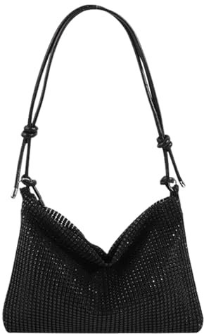 Amexo Damen Glitzer Tasche, Verstellbarer Schultergurt Elegante Tasche Abendtasche Hohe Kapazität mit Reißverschluss Clutch CrossBody Bag Umhängetasche für Prom Hochzeit Party Bankett (Schwarz)