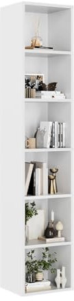 oneinmil Bücherregal, Bücherschrank mit 6 Ebenen, Bücherregal Schmal, Standregal, Modernes offenes Regal aus Holz, für Wohnzimmer, Schlafzimmer, Büro, Arbeitszimmer, 23,5 x 30 x 181 cm, Weiß