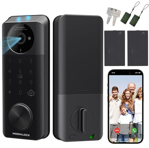 Video Smart Lock with Doorbell, 6-in-1 Keyless Entry Door Lock, Built-in WiFi Camera Deadbolt Lock for Front Door, Fingerprint, Keypad Code, App Control, Voice Control, Auto Lock, IP65, Video Calling