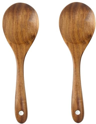 Large Teak Wood Spoons for Cooking, 13-Inch Teak Wooden Salad Serving Spoon Set of 2, Natural Wood Salad Spoons with Long Handles, Salad Serving Utensils