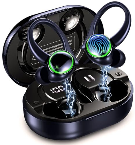 Matast Auriculares inalámbricos, Bluetooth 5.4, auriculares estéreo con cancelación de ruido de 50 horas de reproducción, con 4 micrófonos ENC, auriculares deportivos con ganchos para los oídos