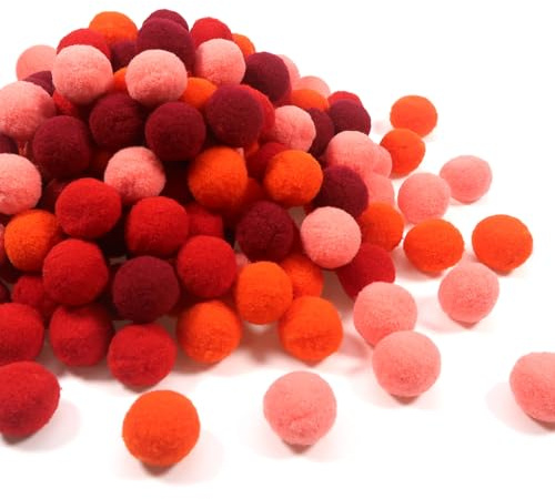 TOAOB 160 Piezas Pompones Manualidades Esponjosos Serie Roja 25 mm Bolas de Alta Elasticidad para Decoraciones Bricolaje Suministros de Costura Creativos Guirnaldas y Flecos Proyectos Artesanías