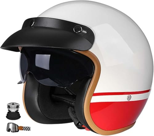 Casco Jet Vintage para Motocicleta, Casco Abierto Retro con Gafas, Visera Interior Transpirable, Cierre rápido, Casco Jet 3/4, Certificado ECE, Universal para Hombre y Mujer. B,XL61-62CM
