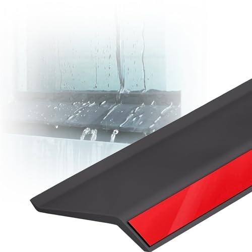 anti-pluie pour portes et fenêtres Protection Anti-pluie Autocollante En Caoutchouc Noir, Déflecteur De Pluie Pour Bas De Extérieure, Protection Fenêtre Intérieure, Pour(L W 1M x 5.5CM)