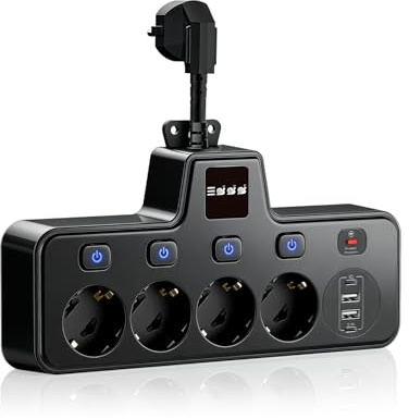 Xeletu Barra di Alimentazione con 4 Prese, Adattatore con Touch Luce Notturna, 2 Porte Tipo C, 2 Porte USB, Presa EU, Barra Multipresa Singola con Interruttore, Protezione da Sovratensione, Barra di