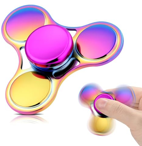 SCIONE Fidget Spinner de Metal - Juguete antiestrés de aleación arcoíris, rodamiento R188 de Alta Velocidad para Giro de 3-5 min, Juguete sensorial silencioso y Duradero para niños y Adultos