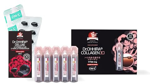 Dr OHHIRA Deluxe Probioticos 5 Años Fermentacion 100 Mil Millones UFC 30 Capsulas mas Collageno Marino 7750 mg 10 Viales Premium Microbiota Beauty