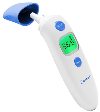 Berrcom Termometro Fronte e Orecchio Termometro Febbre Termometro Infrarossi Neonato Senza Contatto Termometro Digitale con Allarme Febbre, Lettura Istantanea