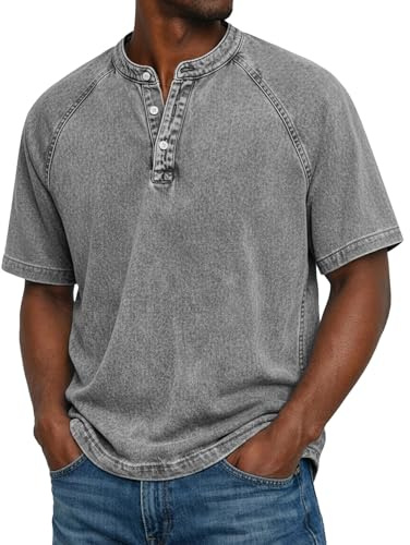 Henley T-shirt herr kortärmad, farfar krage t-shirts för män kortärmad raglan ärm normal passform vintage skjortor kylande andningsbara sommar t-shirts fukttransporterande bekväma vardagliga toppar