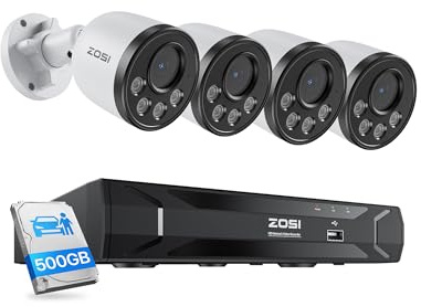 ZOSI 5MP - Kit de cámara de vigilancia PoE de Audio, H.265+ 8CH 5MP 500GB NVR, 4 cámaras IP PoE 4MP 2,5K para Exterior e Interior, visión Nocturna, detección Humana Inteligente, Acceso Remoto