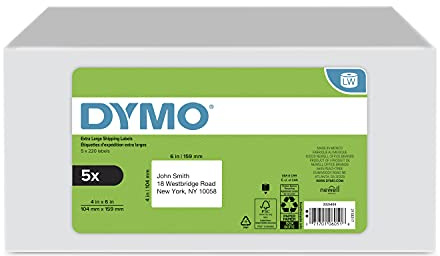 DYMO Authentic LW Extra-Large Shipping Labels for LabelWriter Label Printers, White, 4 x 6, 5 Rolls of 220 (1100 Total)
