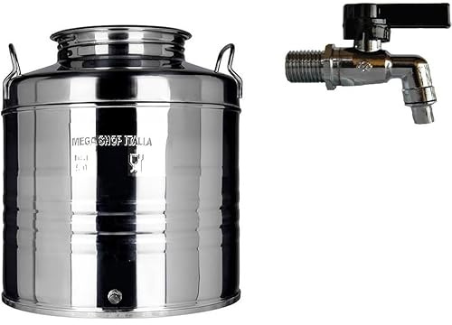 Megashopitalia Contenitore Bidone Fusto per Olio in Acciaio Inox 15 30 50 Litri Made in Italy con Guarnizione per Il Tappo e Rubinetto da 1/2 Pollice Incluso (30 Litri)