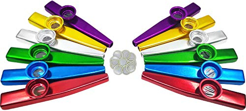 Fartime 12 Pcs Metal Kazoos With 20Pcs Kazoo Flute Diaphragms,Good Gift for Kids,A Good Companion for Ukulele, Violin, Guitar,Piano Keyboard