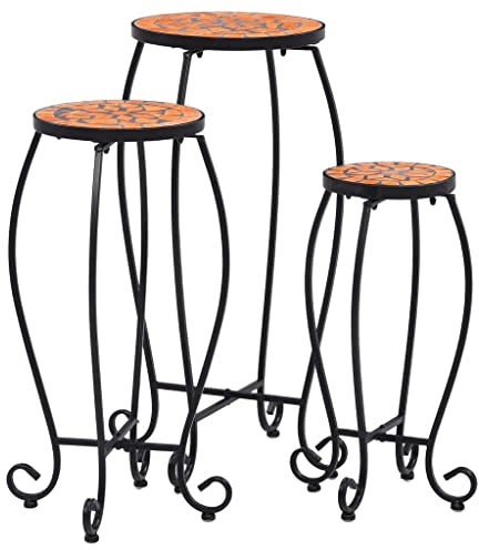 vidaXL 3X Mosaik Tisch Bistrotisch Blumenständer Blumenhocker Balkontisch Beistelltisch Blumensäule Gartentisch Terrakotta Keramik