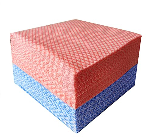 JINYUDOME J Cloths, Reusable Cleaning Cloths, Kitchen Dry Wipes, Soft，Easy to Clean，Pack of 100, Blue&Red
